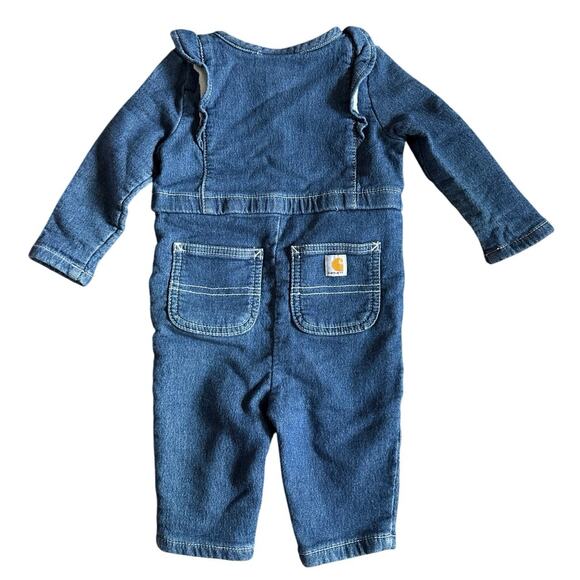 Girls Infant Carhartt Long-Sleeve Snap Leg Denim Coverall Ruffle Size 6 months - Picture 2 of 7